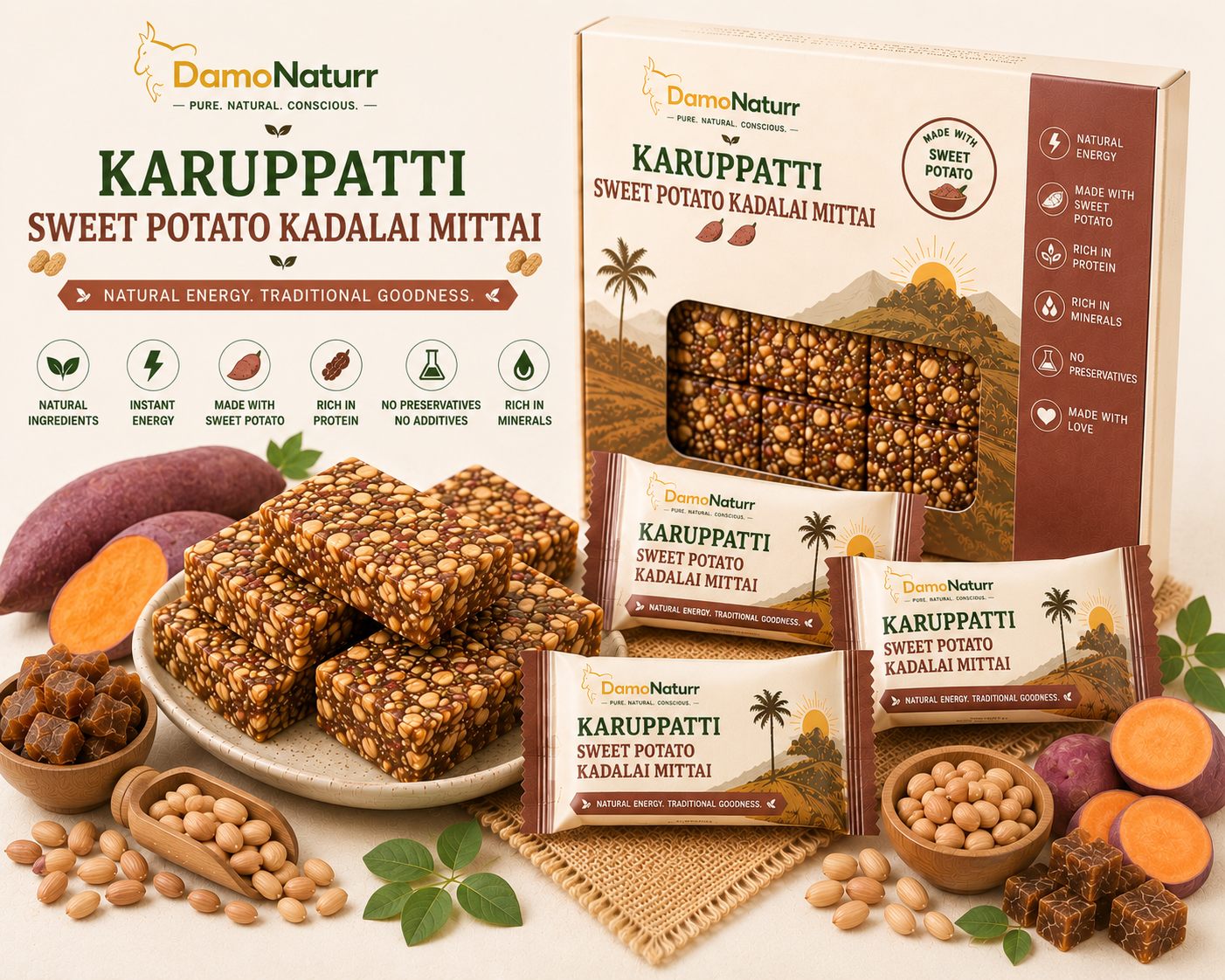 Karuppatti Sweet Potato Kadalai Mittai